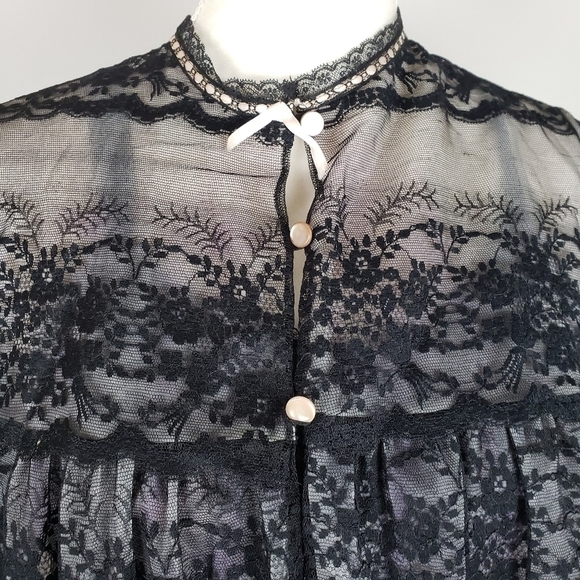 Vintage Van Roalte Radcliffe Lace Negligee Set Nightie and Robe S Black EUC - Picture 3 of 16